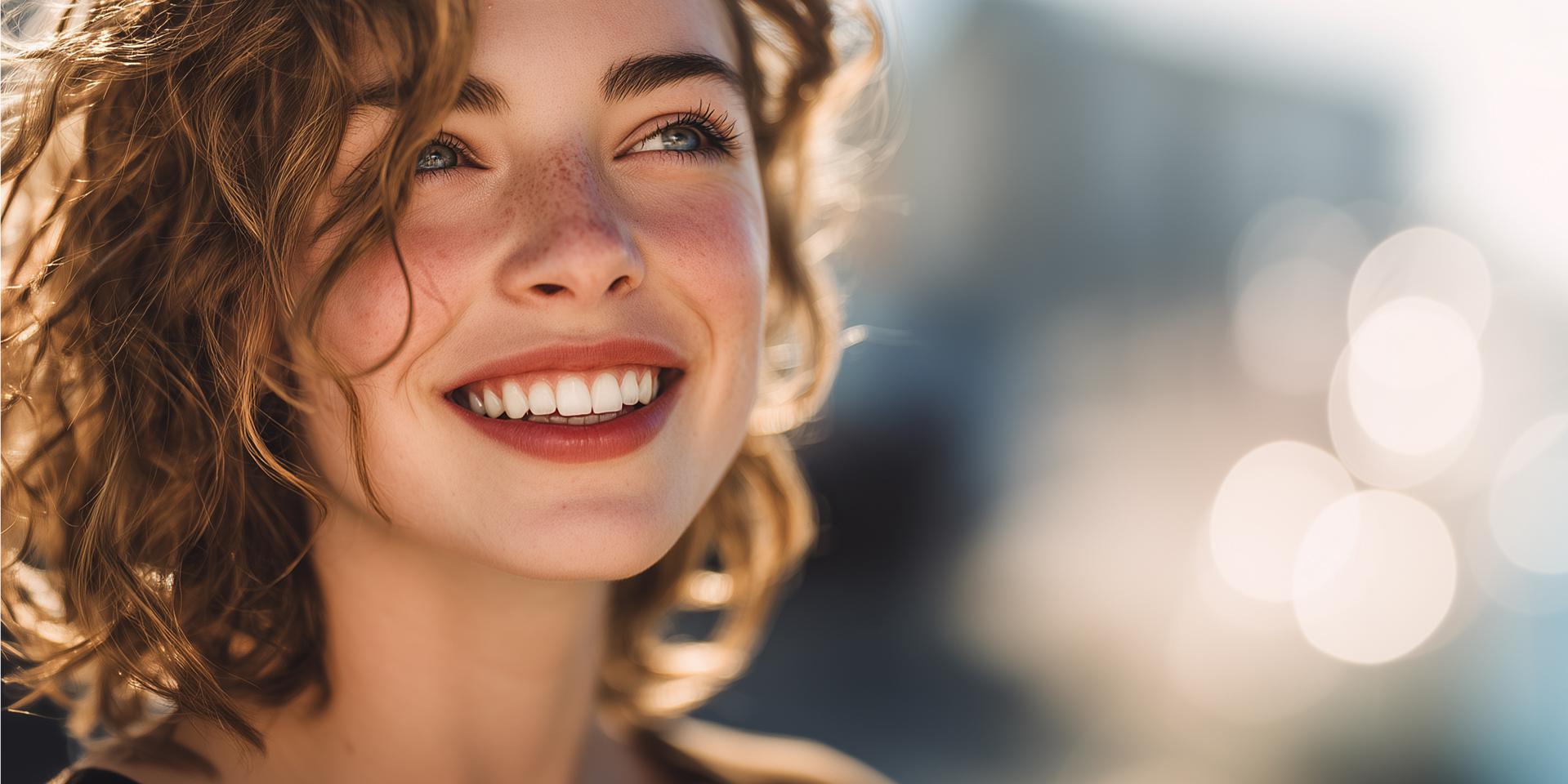 Woman with lovely smile celebrating